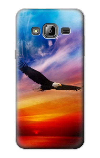 W3841 Bald Eagle Flying Colorful Sky Hülle Schutzhülle Taschen und Leder Flip für Samsung Galaxy J3 (2016)