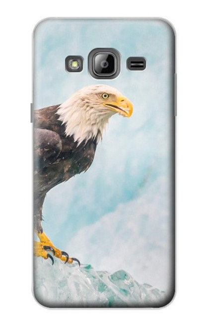 W3843 Bald Eagle On Ice Hülle Schutzhülle Taschen und Leder Flip für Samsung Galaxy J3 (2016)