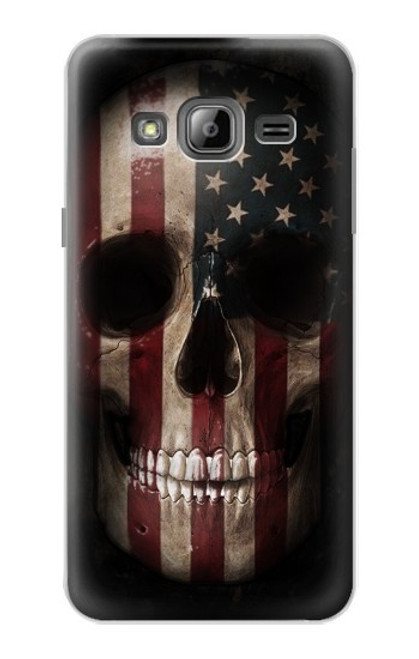 W3850 American Flag Skull Hülle Schutzhülle Taschen und Leder Flip für Samsung Galaxy J3 (2016)