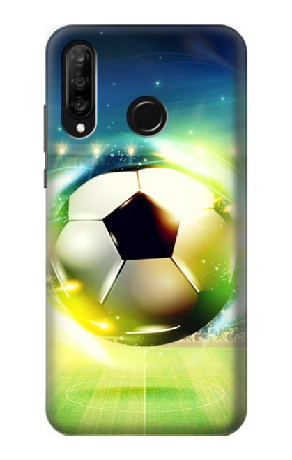 W3844 Glowing Football Soccer Ball Hülle Schutzhülle Taschen und Leder Flip für Huawei P30 lite