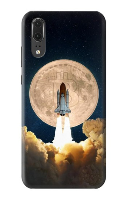 W3859 Bitcoin to the Moon Hülle Schutzhülle Taschen und Leder Flip für Huawei P20