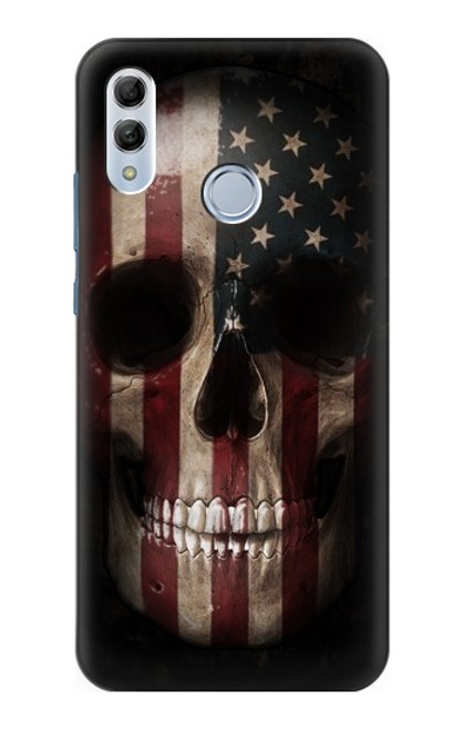 W3850 American Flag Skull Hülle Schutzhülle Taschen und Leder Flip für Huawei Honor 10 Lite, Huawei P Smart 2019