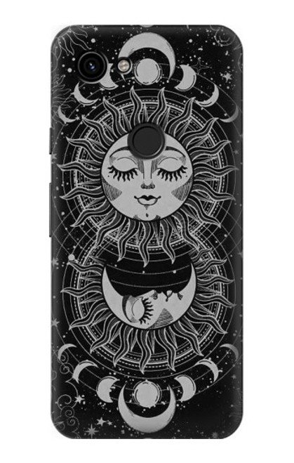 W3854 Mystical Sun Face Crescent Moon Hülle Schutzhülle Taschen und Leder Flip für Google Pixel 3a