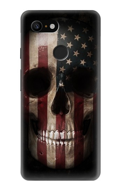 W3850 American Flag Skull Hülle Schutzhülle Taschen und Leder Flip für Google Pixel 3