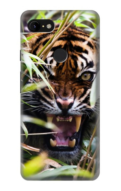W3838 Barking Bengal Tiger Hülle Schutzhülle Taschen und Leder Flip für Google Pixel 3 XL