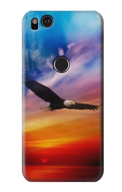 W3841 Bald Eagle Flying Colorful Sky Hülle Schutzhülle Taschen und Leder Flip für Google Pixel 2