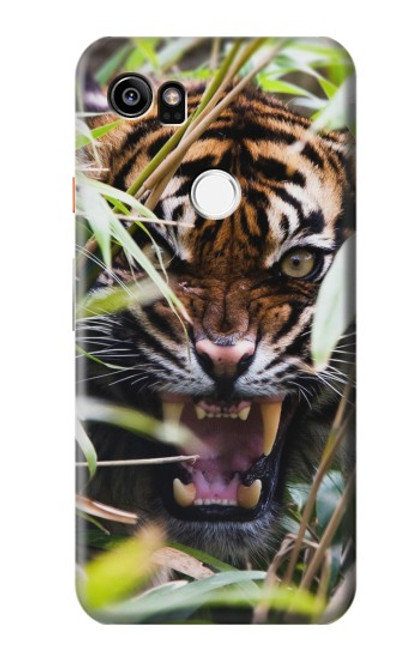 W3838 Barking Bengal Tiger Hülle Schutzhülle Taschen und Leder Flip für Google Pixel 2 XL