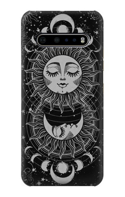 W3854 Mystical Sun Face Crescent Moon Hülle Schutzhülle Taschen und Leder Flip für LG V60 ThinQ 5G