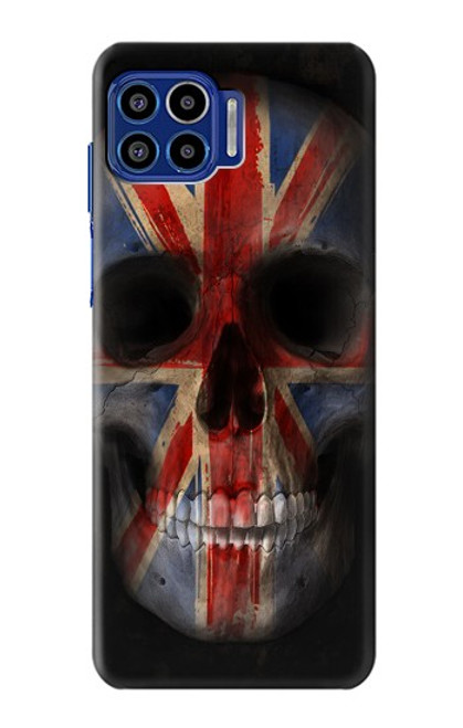W3848 United Kingdom Flag Skull Hülle Schutzhülle Taschen und Leder Flip für Motorola One 5G