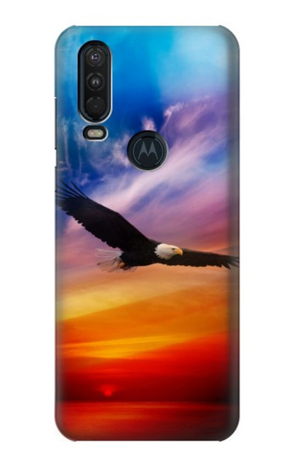 W3841 Bald Eagle Flying Colorful Sky Hülle Schutzhülle Taschen und Leder Flip für Motorola One Action (Moto P40 Power)