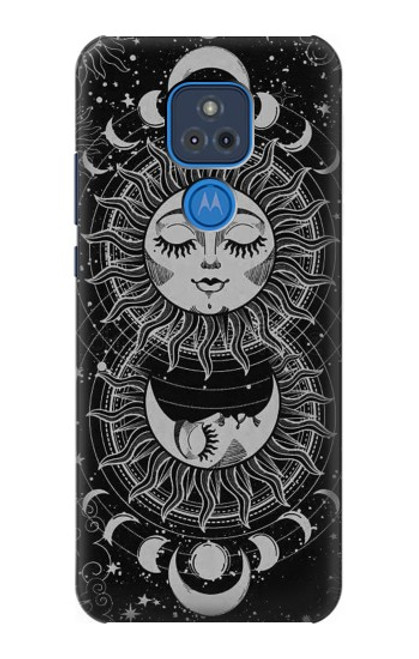 W3854 Mystical Sun Face Crescent Moon Hülle Schutzhülle Taschen und Leder Flip für Motorola Moto G Play (2021)