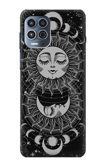 W3854 Mystical Sun Face Crescent Moon Hülle Schutzhülle Taschen und Leder Flip für Motorola Moto G100