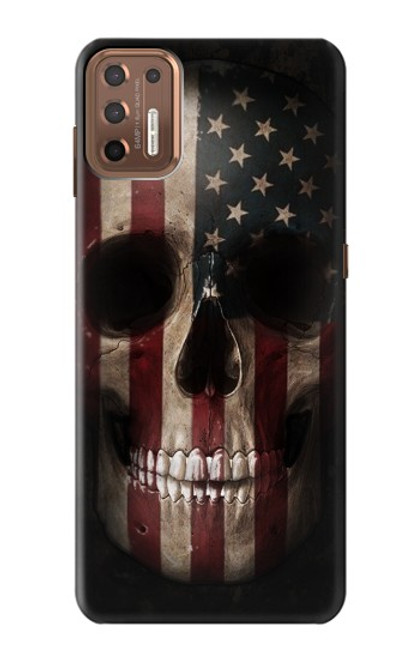 W3850 American Flag Skull Hülle Schutzhülle Taschen und Leder Flip für Motorola Moto G9 Plus