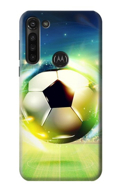 W3844 Glowing Football Soccer Ball Hülle Schutzhülle Taschen und Leder Flip für Motorola Moto G8 Power