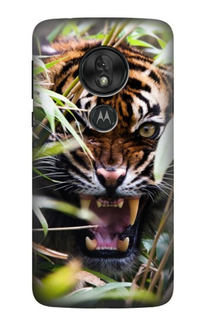 W3838 Barking Bengal Tiger Hülle Schutzhülle Taschen und Leder Flip für Motorola Moto G7 Play