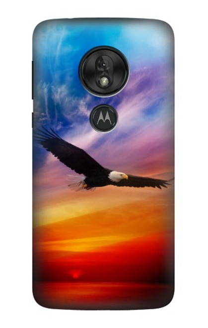 W3841 Bald Eagle Flying Colorful Sky Hülle Schutzhülle Taschen und Leder Flip für Motorola Moto G7 Play