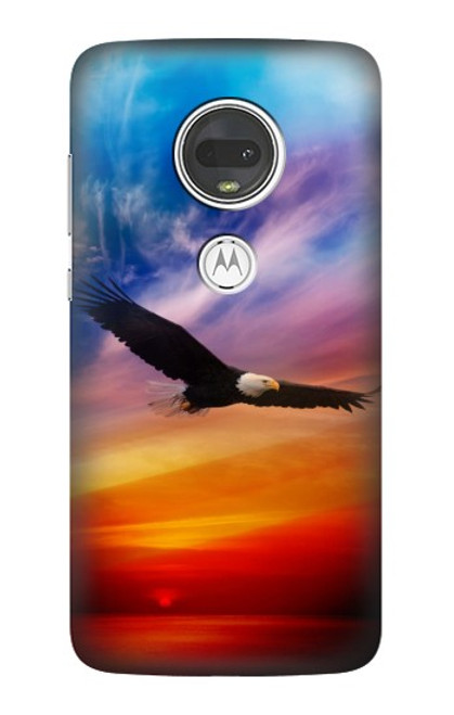 W3841 Bald Eagle Flying Colorful Sky Hülle Schutzhülle Taschen und Leder Flip für Motorola Moto G7, Moto G7 Plus