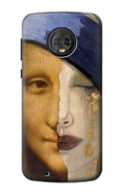 W3853 Mona Lisa Gustav Klimt Vermeer Hülle Schutzhülle Taschen und Leder Flip für Motorola Moto G6