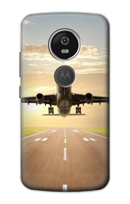 W3837 Airplane Take off Sunrise Hülle Schutzhülle Taschen und Leder Flip für Motorola Moto E5 Plus