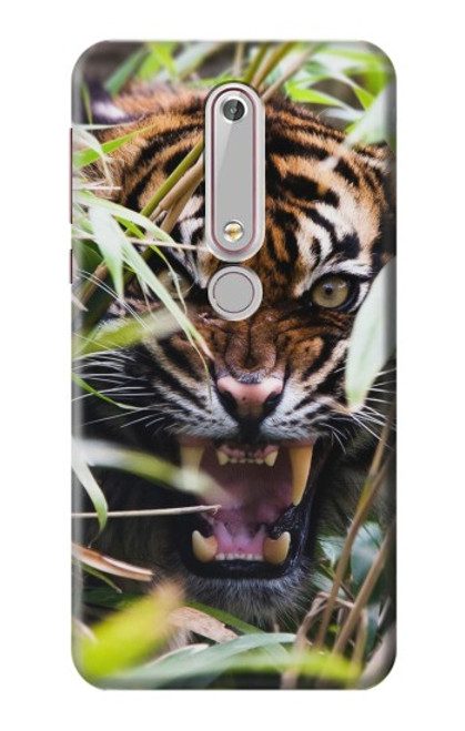 W3838 Barking Bengal Tiger Hülle Schutzhülle Taschen und Leder Flip für Nokia 6.1, Nokia 6 2018