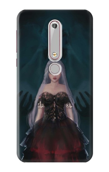 W3847 Lilith Devil Bride Gothic Girl Skull Grim Reaper Hülle Schutzhülle Taschen und Leder Flip für Nokia 6.1, Nokia 6 2018