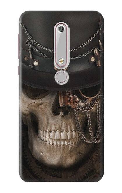 W3852 Steampunk Skull Hülle Schutzhülle Taschen und Leder Flip für Nokia 6.1, Nokia 6 2018