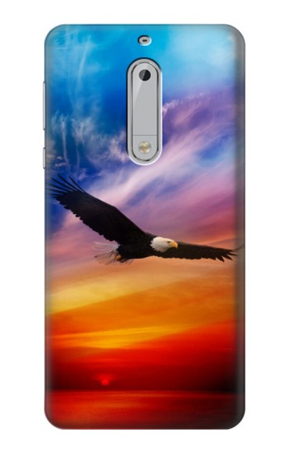 W3841 Bald Eagle Flying Colorful Sky Hülle Schutzhülle Taschen und Leder Flip für Nokia 5