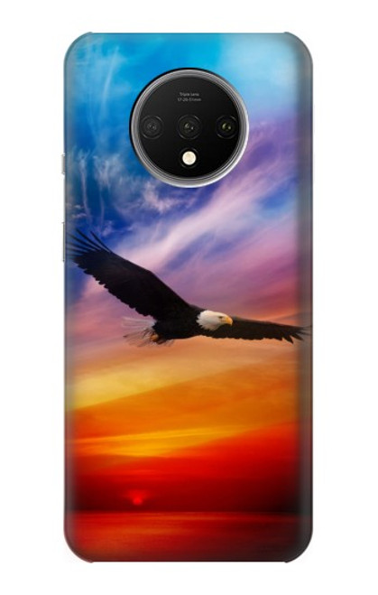 W3841 Bald Eagle Flying Colorful Sky Hülle Schutzhülle Taschen und Leder Flip für OnePlus 7T