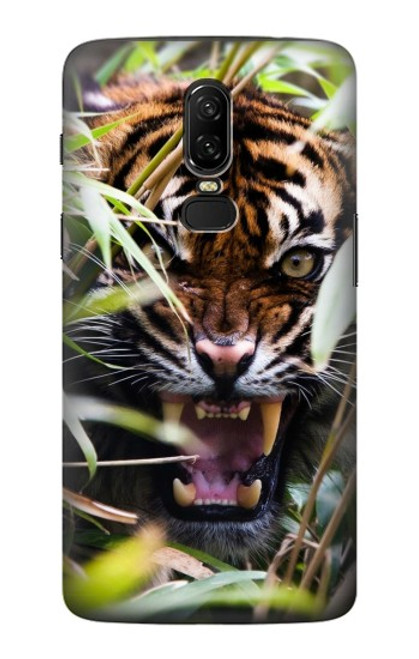 W3838 Barking Bengal Tiger Hülle Schutzhülle Taschen und Leder Flip für OnePlus 6