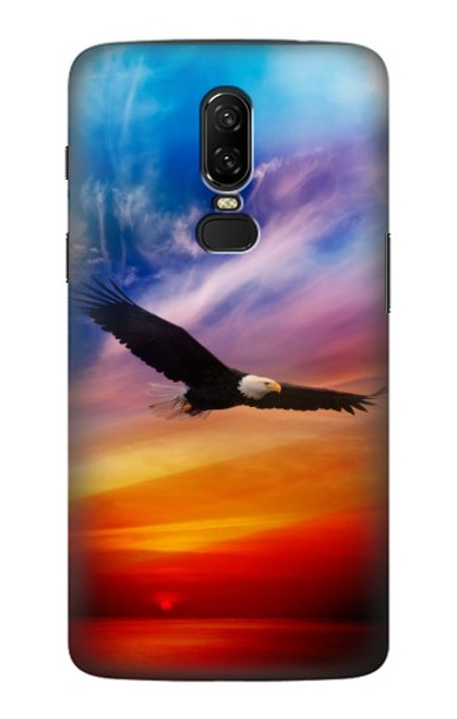 W3841 Bald Eagle Flying Colorful Sky Hülle Schutzhülle Taschen und Leder Flip für OnePlus 6
