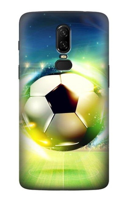 W3844 Glowing Football Soccer Ball Hülle Schutzhülle Taschen und Leder Flip für OnePlus 6