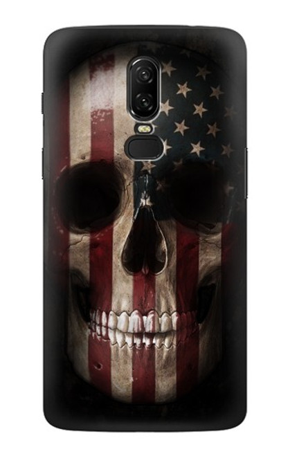 W3850 American Flag Skull Hülle Schutzhülle Taschen und Leder Flip für OnePlus 6