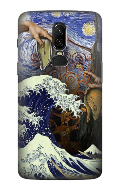 W3851 World of Art Van Gogh Hokusai Da Vinci Hülle Schutzhülle Taschen und Leder Flip für OnePlus 6