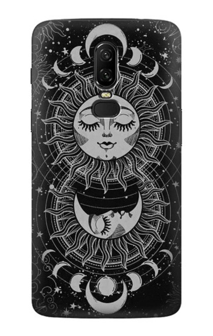 W3854 Mystical Sun Face Crescent Moon Hülle Schutzhülle Taschen und Leder Flip für OnePlus 6