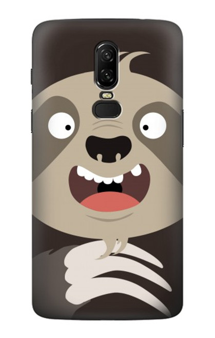 W3855 Sloth Face Cartoon Hülle Schutzhülle Taschen und Leder Flip für OnePlus 6