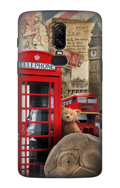 W3856 Vintage London British Hülle Schutzhülle Taschen und Leder Flip für OnePlus 6