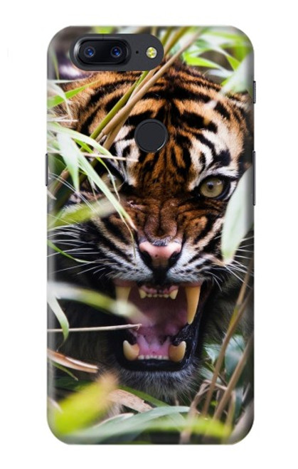 W3838 Barking Bengal Tiger Hülle Schutzhülle Taschen und Leder Flip für OnePlus 5T