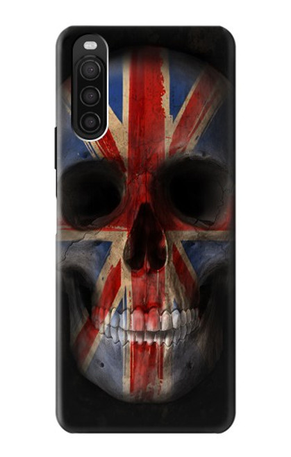 W3848 United Kingdom Flag Skull Hülle Schutzhülle Taschen und Leder Flip für Sony Xperia 10 III