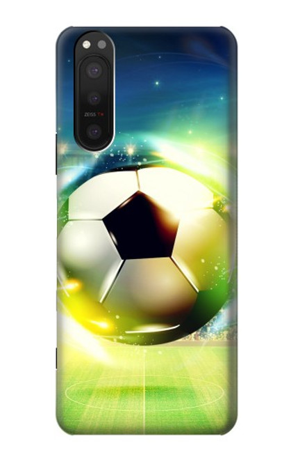 W3844 Glowing Football Soccer Ball Hülle Schutzhülle Taschen und Leder Flip für Sony Xperia 5 II