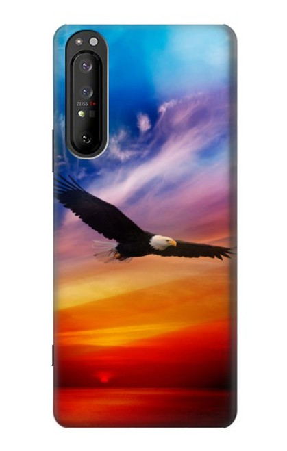 W3841 Bald Eagle Flying Colorful Sky Hülle Schutzhülle Taschen und Leder Flip für Sony Xperia 1 II