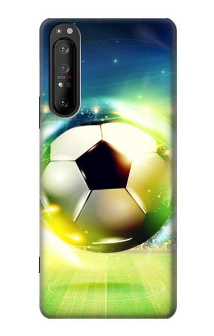 W3844 Glowing Football Soccer Ball Hülle Schutzhülle Taschen und Leder Flip für Sony Xperia 1 II