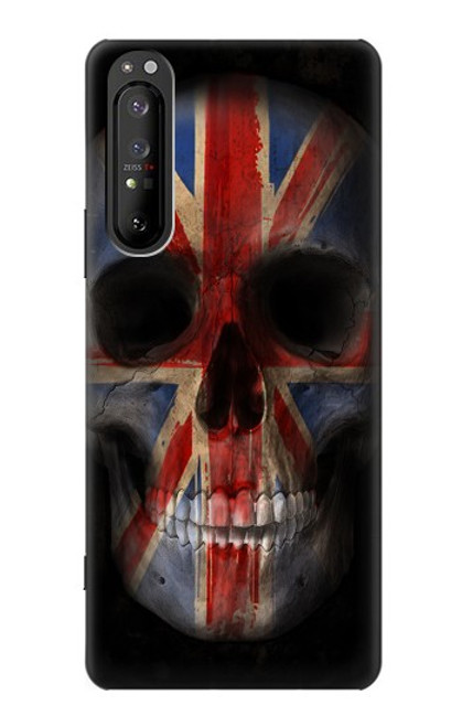 W3848 United Kingdom Flag Skull Hülle Schutzhülle Taschen und Leder Flip für Sony Xperia 1 II