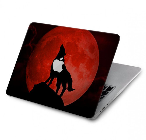 W2955 Wolf Howling Red Moon Hülle Schutzhülle Taschen für MacBook Pro 14 M1,M2,M3 (2021,2023) - A2442, A2779, A2992, A2918