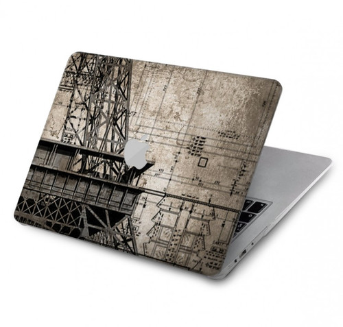W3416 Eiffel Tower Blueprint Hülle Schutzhülle Taschen für MacBook Pro 14 M1,M2,M3 (2021,2023) - A2442, A2779, A2992, A2918