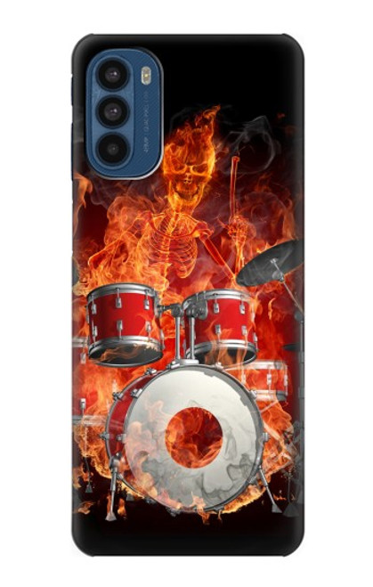 W1431 Skull Drum Fire Rock Hülle Schutzhülle Taschen und Leder Flip für Motorola Moto G41