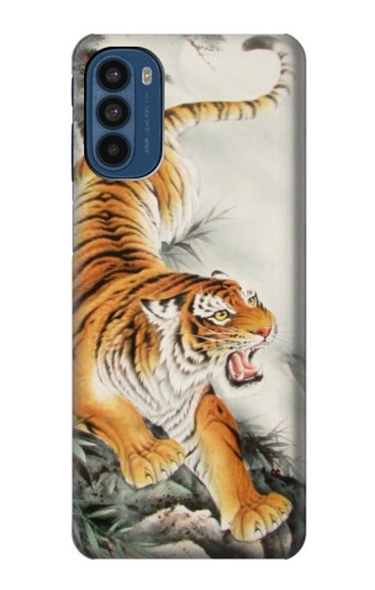 W2751 Chinese Tiger Brush Painting Hülle Schutzhülle Taschen und Leder Flip für Motorola Moto G41