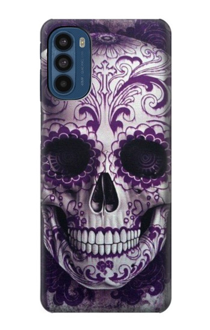 W3582 Purple Sugar Skull Hülle Schutzhülle Taschen und Leder Flip für Motorola Moto G41