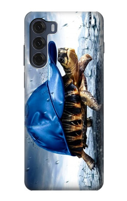 W0084 Turtle in the Rain Hülle Schutzhülle Taschen und Leder Flip für Motorola Moto G200 5G