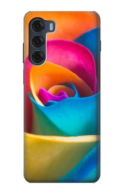 W1671 Rainbow Colorful Rose Hülle Schutzhülle Taschen und Leder Flip für Motorola Moto G200 5G