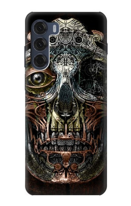 W1685 Steampunk Skull Head Hülle Schutzhülle Taschen und Leder Flip für Motorola Moto G200 5G